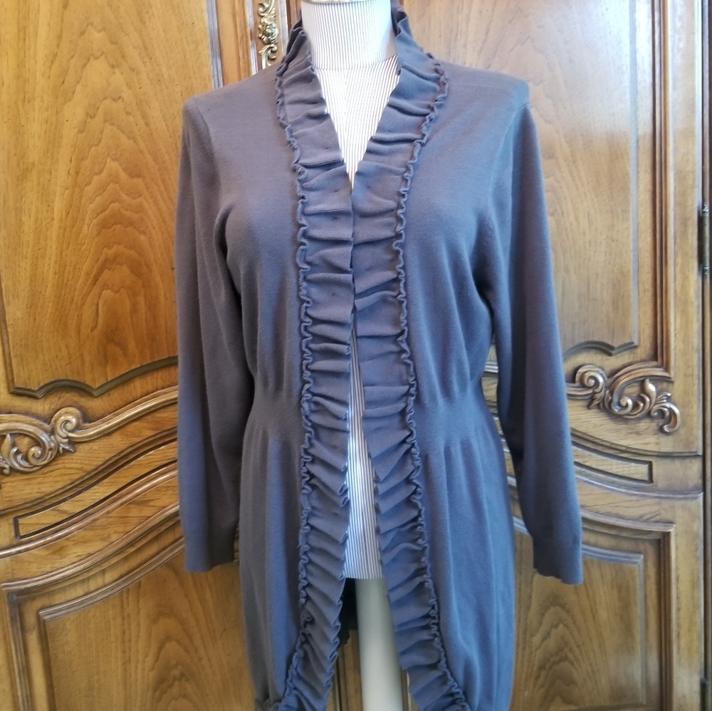 Style & Company ruffled dark grey cardigan